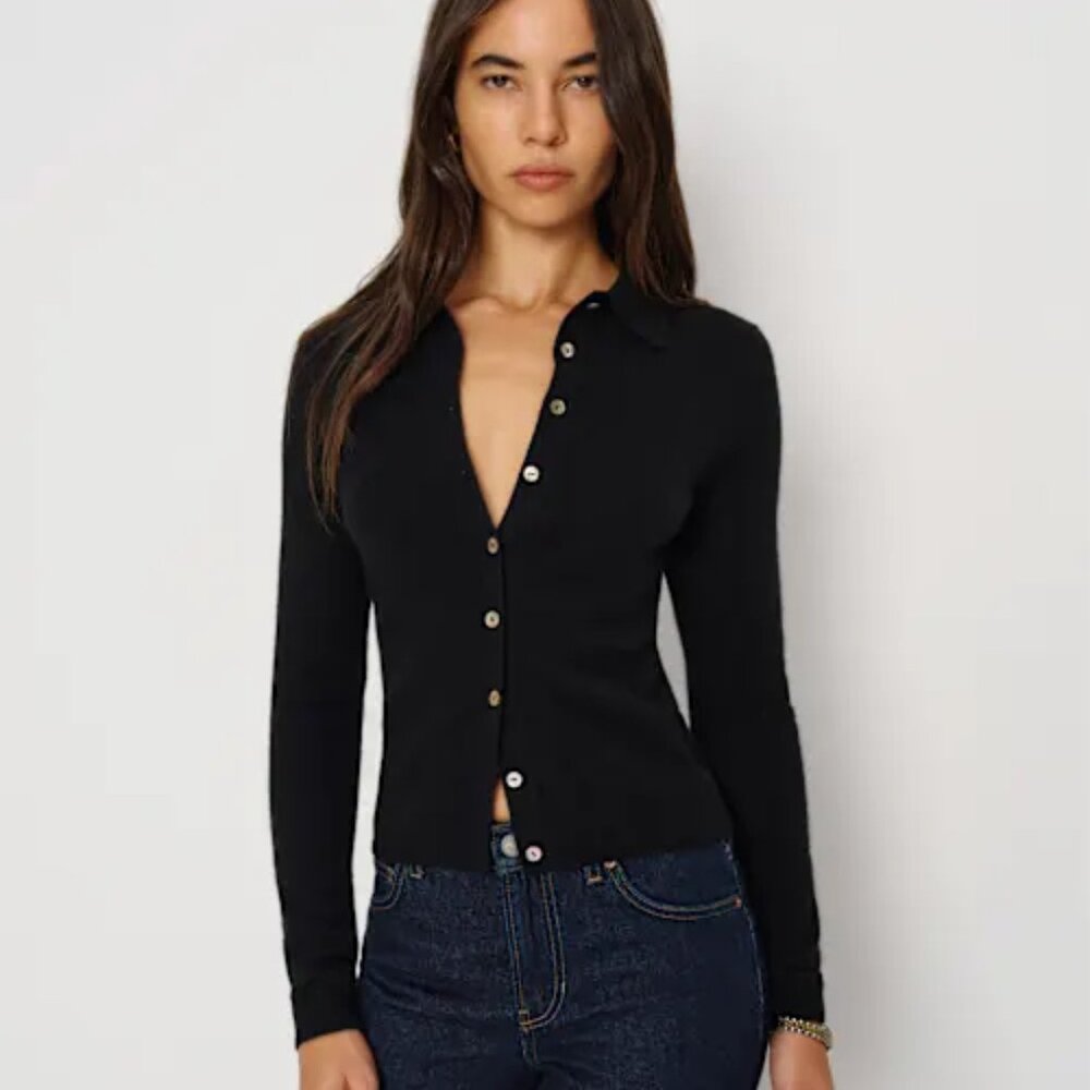 Reformation Florentina Cashmere Collared Cardigan Black - Size M